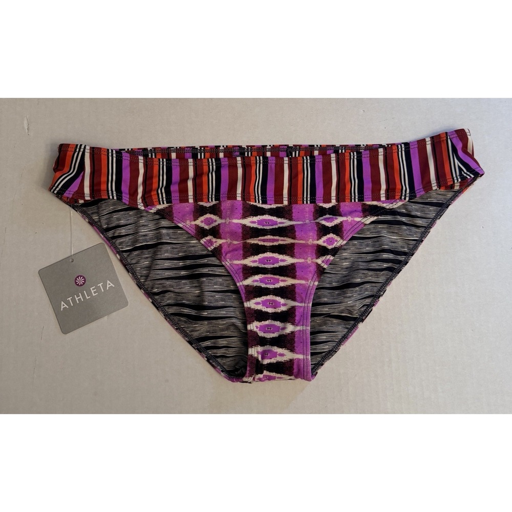 NWT Athleta Ariel Tiki Reversible Swim Bikini Bottom Ikat Women's Large Boho